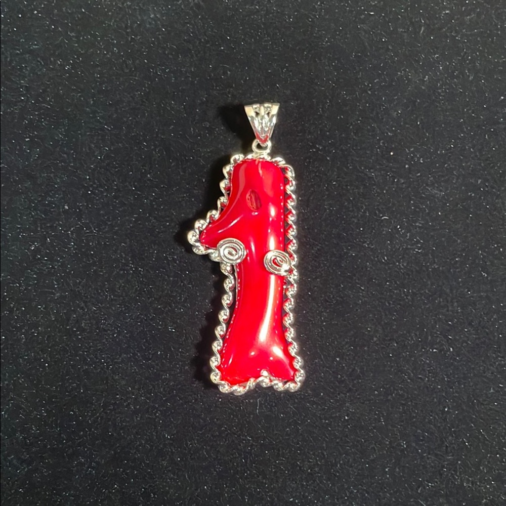 Vibrant Red Coral Pendant Necklace with Silver Accents